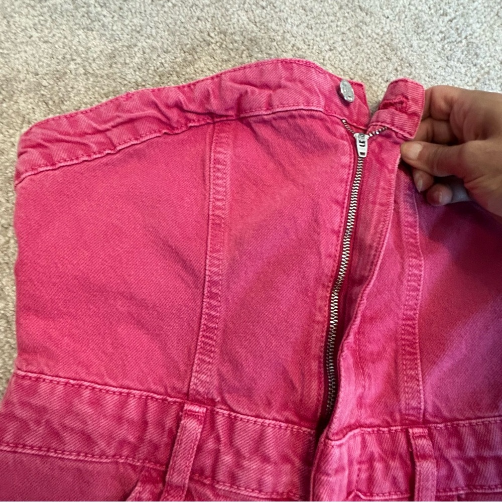 Zara pink denim Jean strapless mini dress Barbie Sz M - Picture 7 of 17
